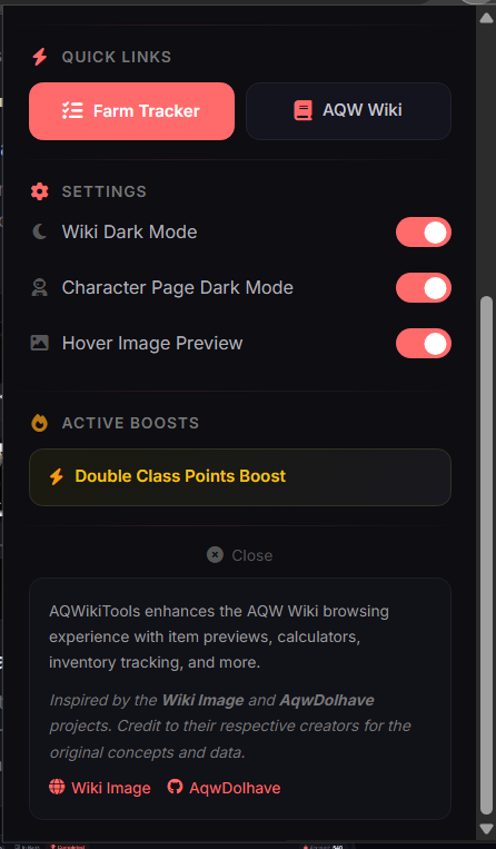 Settings & Active Boosts