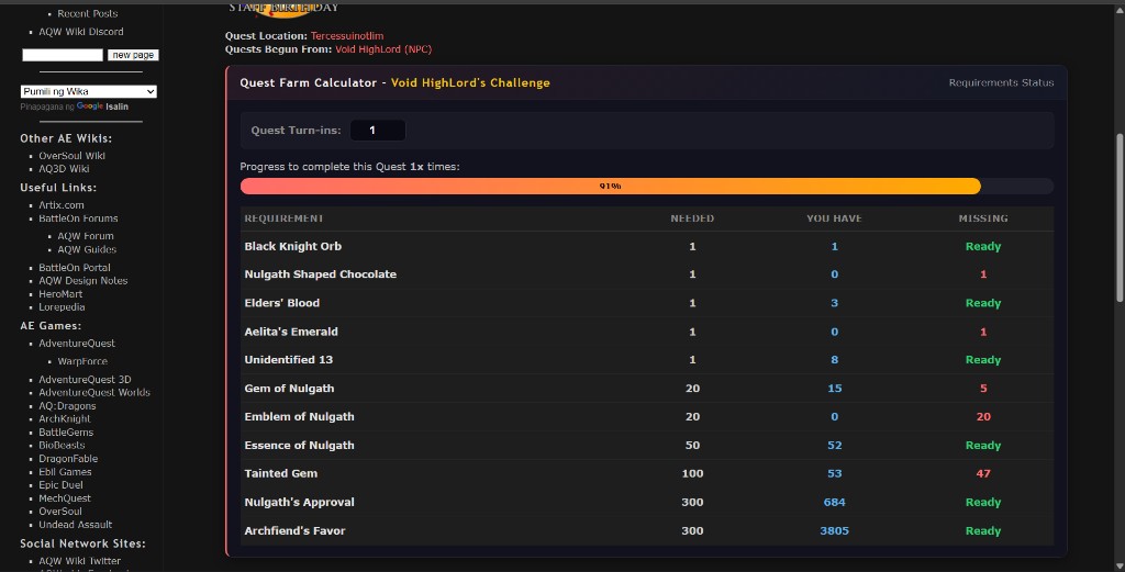 Quest Calculator